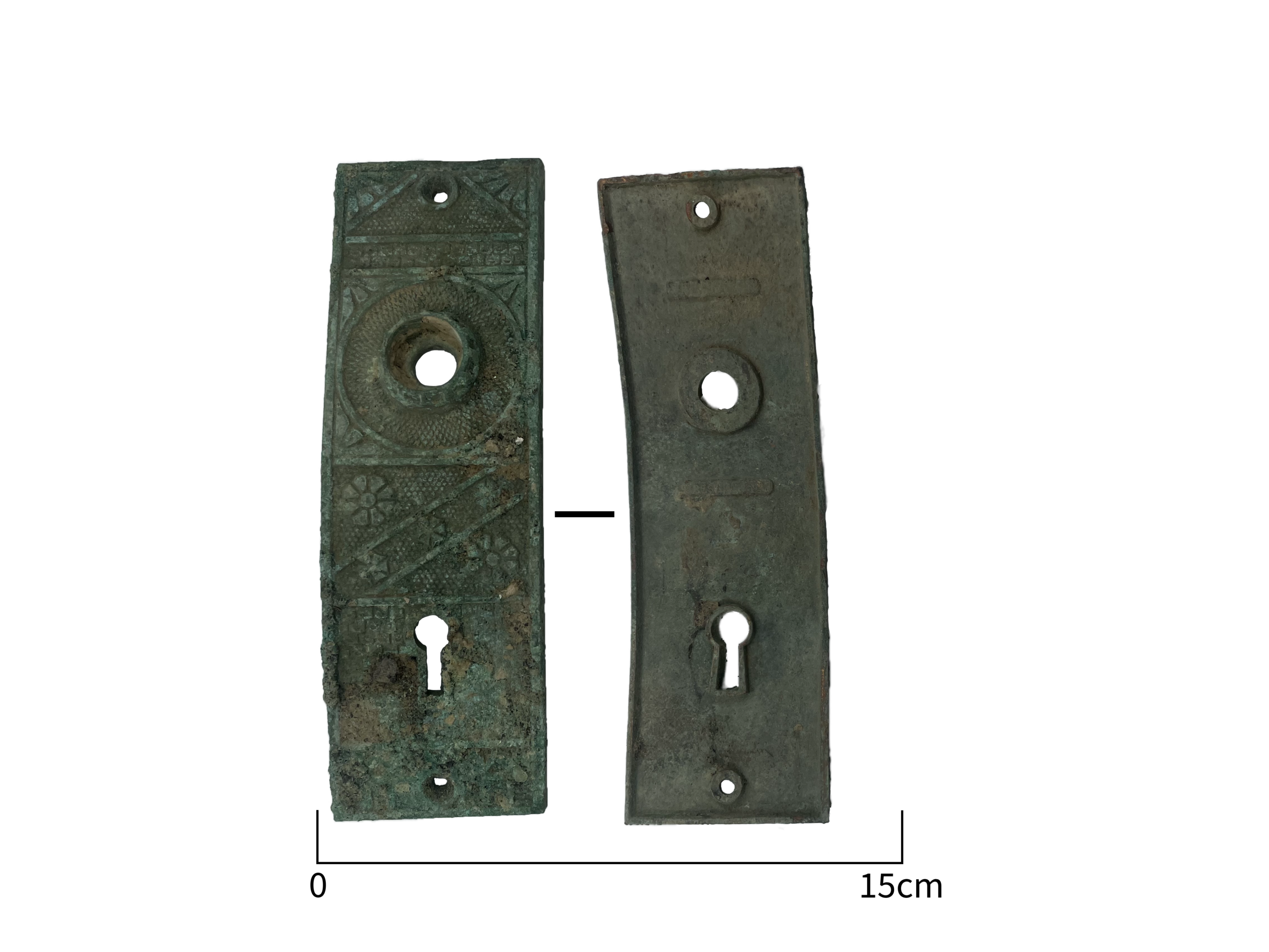 Decorative doorknob hardware: An escutcheon in the rebuilt Rock Springs Chinatown